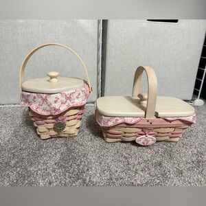 Longaberger Pink and Cream Woven Baskets
